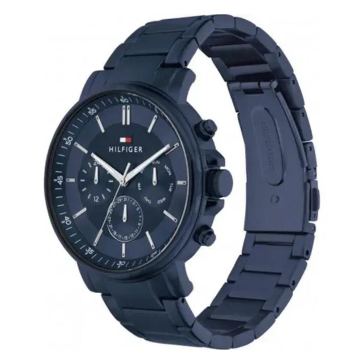 Μπλε καντράν ρολογιού Tommy Hilfiger Tyson 1710705 διαμέτρου 44mm με ενδείξεις ημέρας και ημερομηνίας και ώρας σε 24ώρη βάση