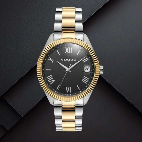 Ανδρικό Ρολόι Vogue Rey 2020650461 με Δίχρωμο Μπρασελέ & Μαύρο Καντράν