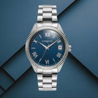 Ανδρικό Ρολόι Vogue Rey 2020650482 με Ασημί Μπρασελέ & Μπλε Καντράν