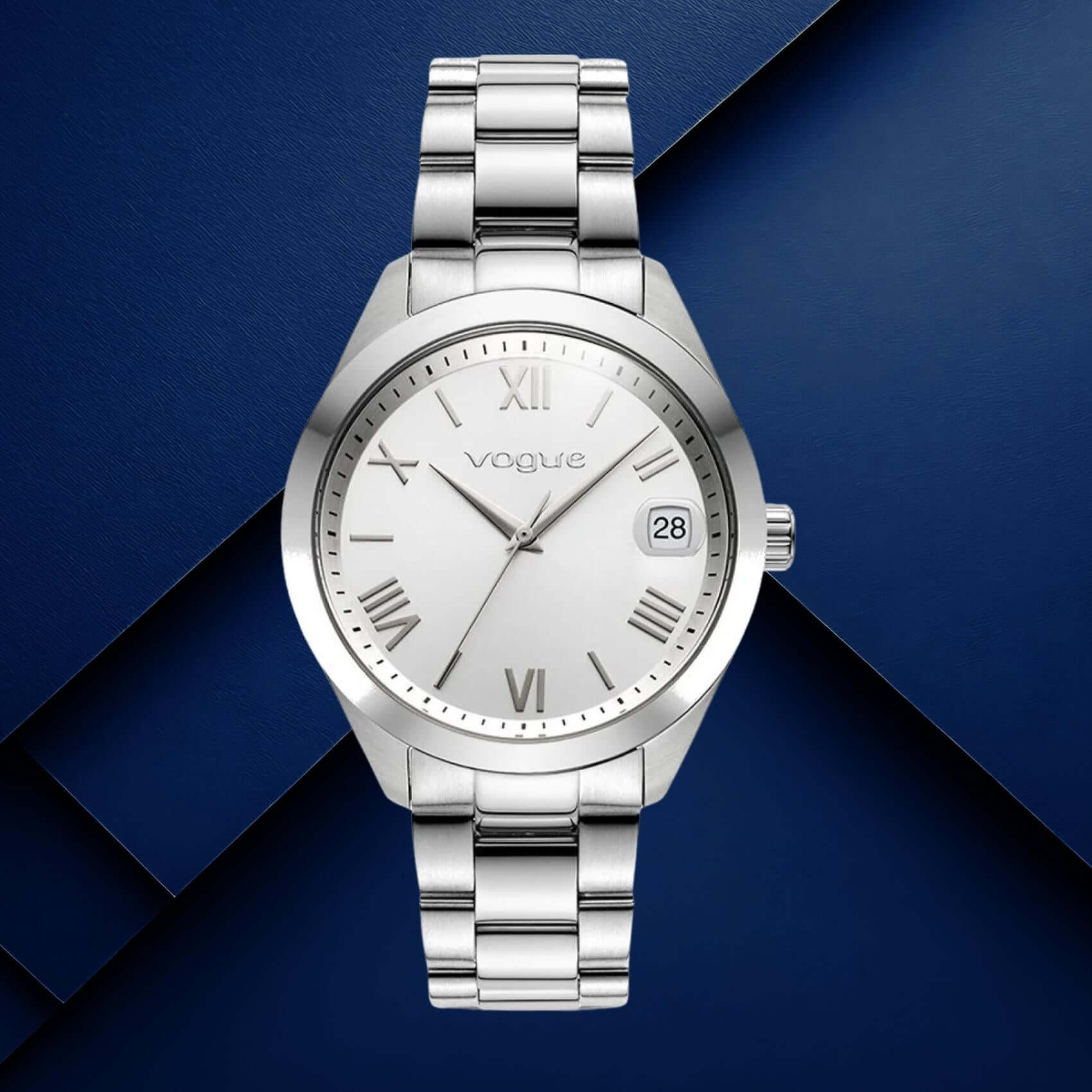 Ανδρικό ρολόι Vogue Rey 2020650583 με ασημί καντράν 41mm και ασημί ατσάλινο μπρασελέ με ένδειξη ημερομηνίας.