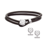 Ανδρικό σετ Emporio Armani Eagle Logo EGS3151SET με βραχιόλι από μαύρο δέρμα και μανικετόκουμπα από ανοξείδωτο ατσάλι.