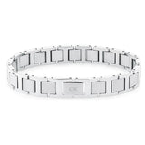 Ανδρικό βραχιόλι Calvin Klein 35100008 από ανοξείδωτο ατσάλι σε ασημί χρώμα, με σχέδιο μπρασελέ και κούμπωμα ασφαλείας, μήκους 19.5 cm