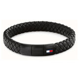 Ανδρικό δερμάτινο βραχιόλι Tommy Hilfiger 2790662 σε μαύρο χρώμα με μαύρο κούμπωμα από ανοξείδωτο ατσάλι και ρυθμιζόμενο μήκος 18–22 cm