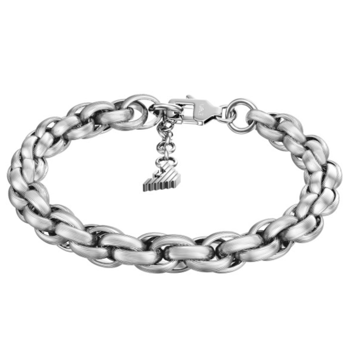 Ανδρικό βραχιόλι αλυσίδα Emporio Armani Iconic Trend EGS3377040 από ανοξείδωτο ατσάλι σε ασημί χρώμα με κρίκους ανάγλυφης υφής