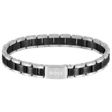 Ανδρικό βραχιόλι Boss 1580665 ατσάλινο με ασημί-μαύρο μπρασελέ.