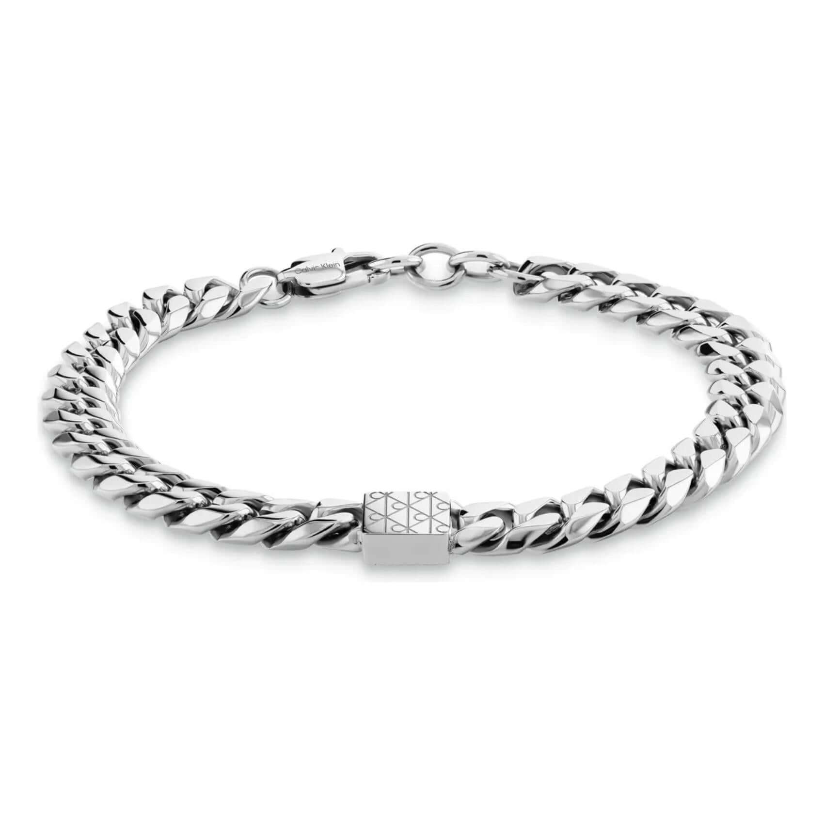 Ανδρικό βραχιόλι Calvin Klein 35100091 με ασημί αλυσίδα τύπου curb από ανοξείδωτο ατσάλι.