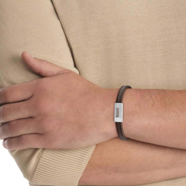 Ανδρικό Δερμάτινο Βραχιόλι Calvin Klein 35100021 Δερμάτινο Καφέ