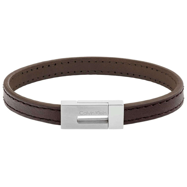 Ανδρικό Δερμάτινο Βραχιόλι σε Καφέ Χρώμα Calvin Klein 35100021 με ατσάλινο κούμπωμα.
