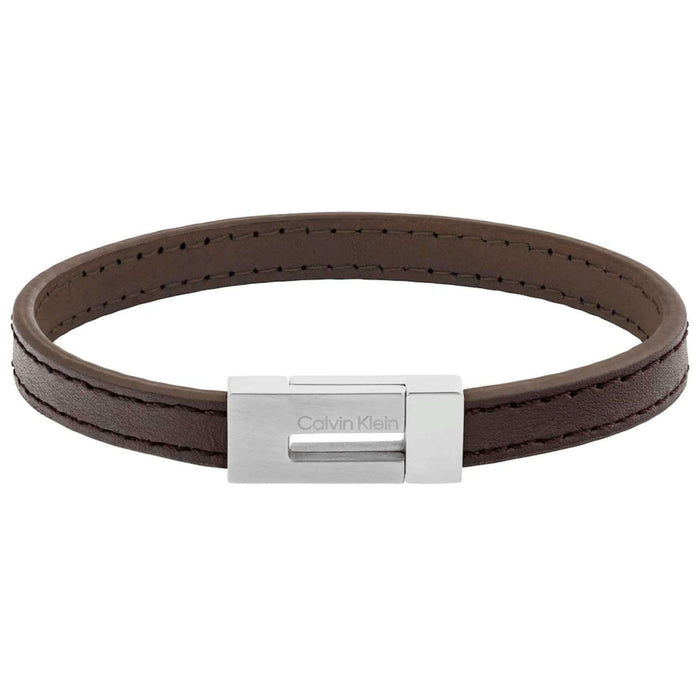Ανδρικό Δερμάτινο Βραχιόλι σε Καφέ Χρώμα Calvin Klein 35100021 με ατσάλινο κούμπωμα.