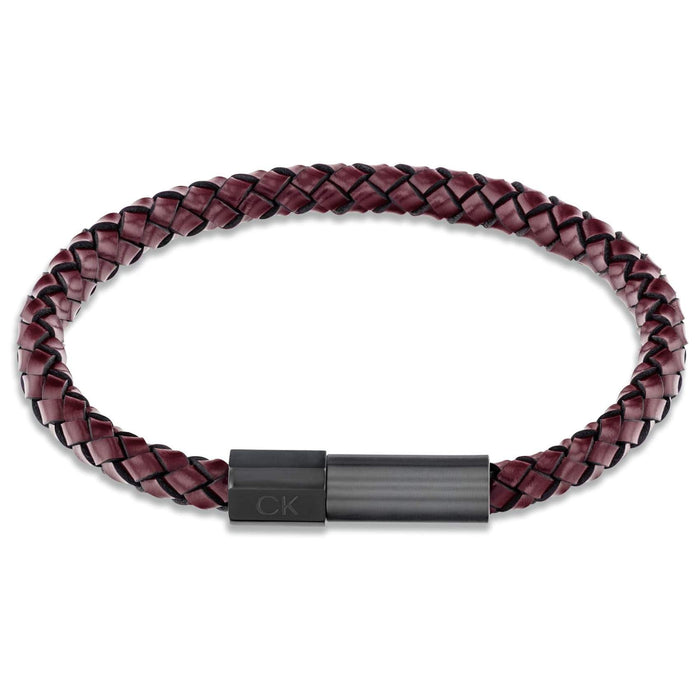 Ανδρικό βραχιόλι Calvin Klein 35100045 δερμάτινο καφέ με πλεκτό σχέδιο.