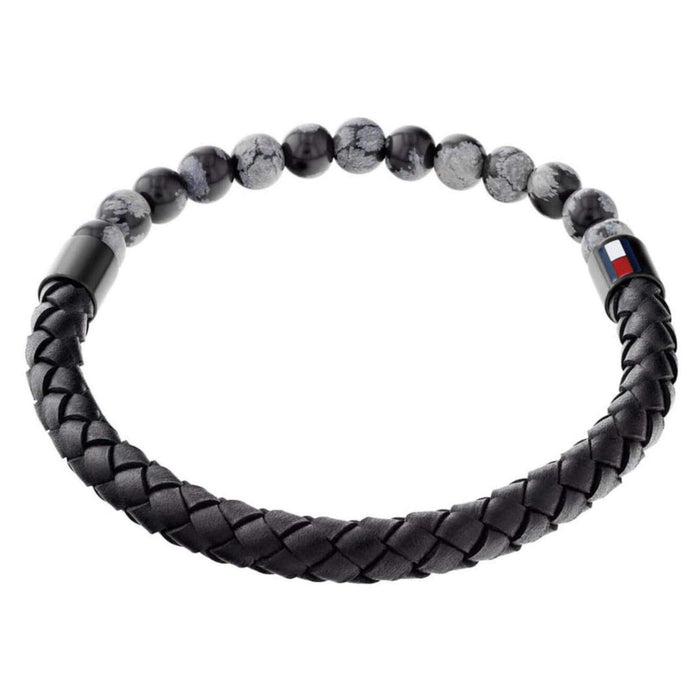 Ανδρικό δερμάτινο βραχιόλι Tommy Hilfiger 2790473 με χάντρες σε μαύρο χρώμα.