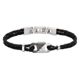 Ανδρικό βραχιόλι Emporio Armani Eagle Logo EGS3171040 από μαύρο δέρμα με ατσάλινο στοιχείο σε ασημί και μαύρο χρώμα.