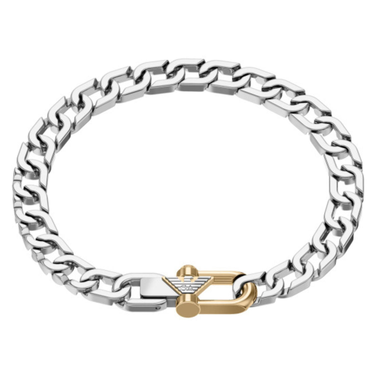 Ανδρικό βραχιόλι Emporio Armani Eagle Logo EGS3370040 από ανοξείδωτο ατσάλι σε ασημί χρώμα με αλυσίδα curb και χρυσό κρίκο