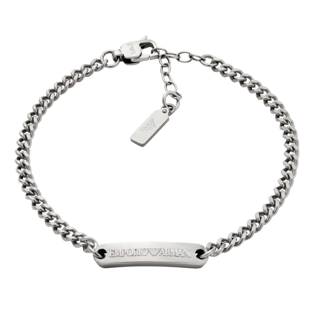 Ανδρικό βραχιόλι Emporio Armani EGS3189040 από ανοξείδωτο ατσάλι σε ασημί χρώμα με ταυτότητα.