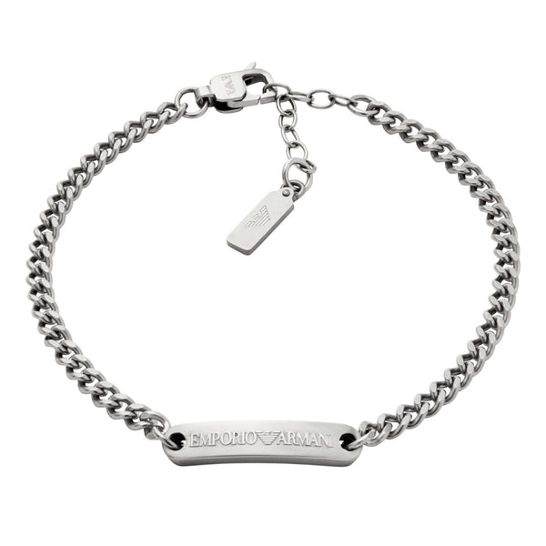 Ανδρικό βραχιόλι Emporio Armani EGS3189040 από ανοξείδωτο ατσάλι σε ασημί χρώμα με ταυτότητα.