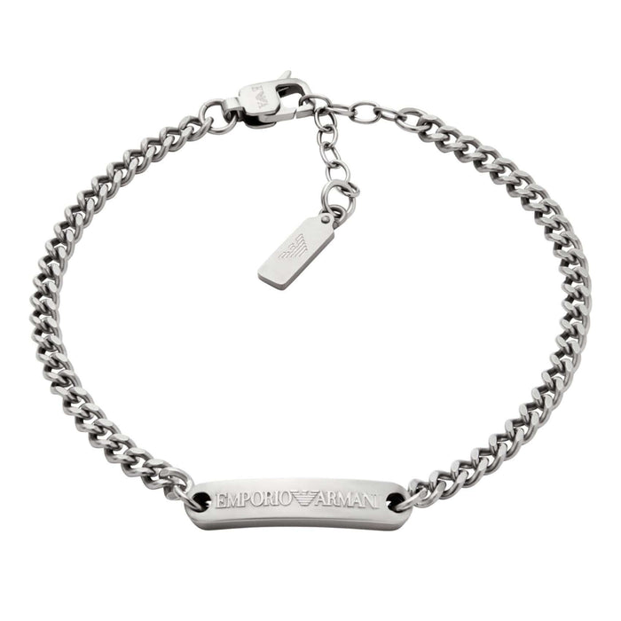 Ανδρικό βραχιόλι Emporio Armani EGS3189040 από ανοξείδωτο ατσάλι σε ασημί χρώμα με ταυτότητα.