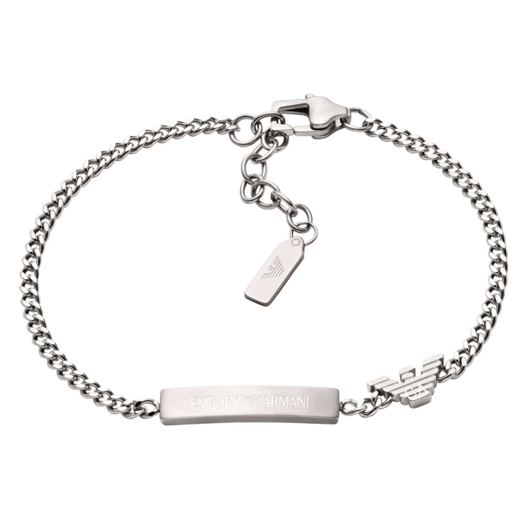 Ανδρικό βραχιόλι Emporio Armani EGS3310040 ταυτότητα από ανοξείδωτο ατσάλι σε ασημί χρώμα.