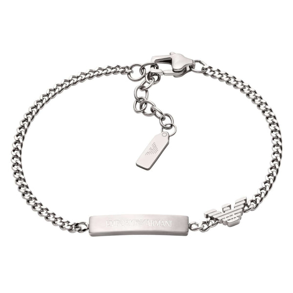 Ανδρικό βραχιόλι Emporio Armani EGS3310040 ταυτότητα από ανοξείδωτο ατσάλι σε ασημί χρώμα.