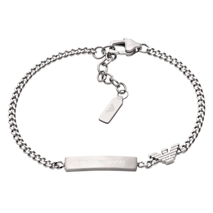 Ανδρικό βραχιόλι Emporio Armani EGS3310040 ταυτότητα από ανοξείδωτο ατσάλι σε ασημί χρώμα.