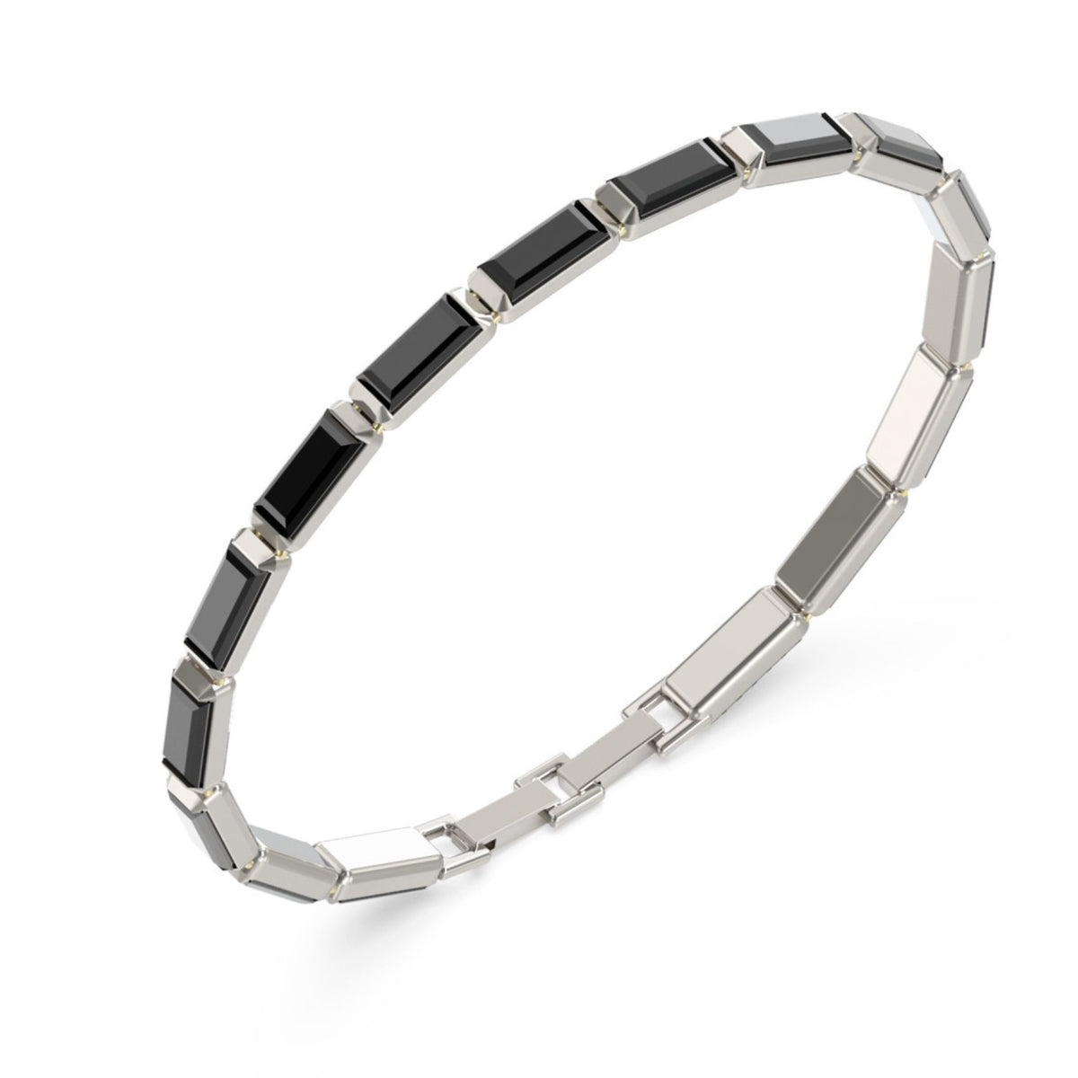 Ανδρικό βραχιόλι Guess Barrio JUMB06080JWSTBKS ασημί με σειρά από μαύρες πέτρες baguette