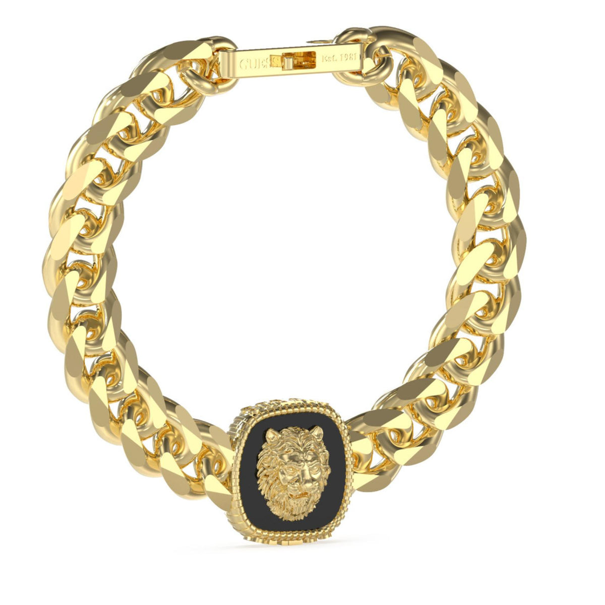 Ανδρικό βραχιόλι Guess Lion King JUMB04001JWYGBKS χρυσό με κεντρικό στοιχείο λιονταριού