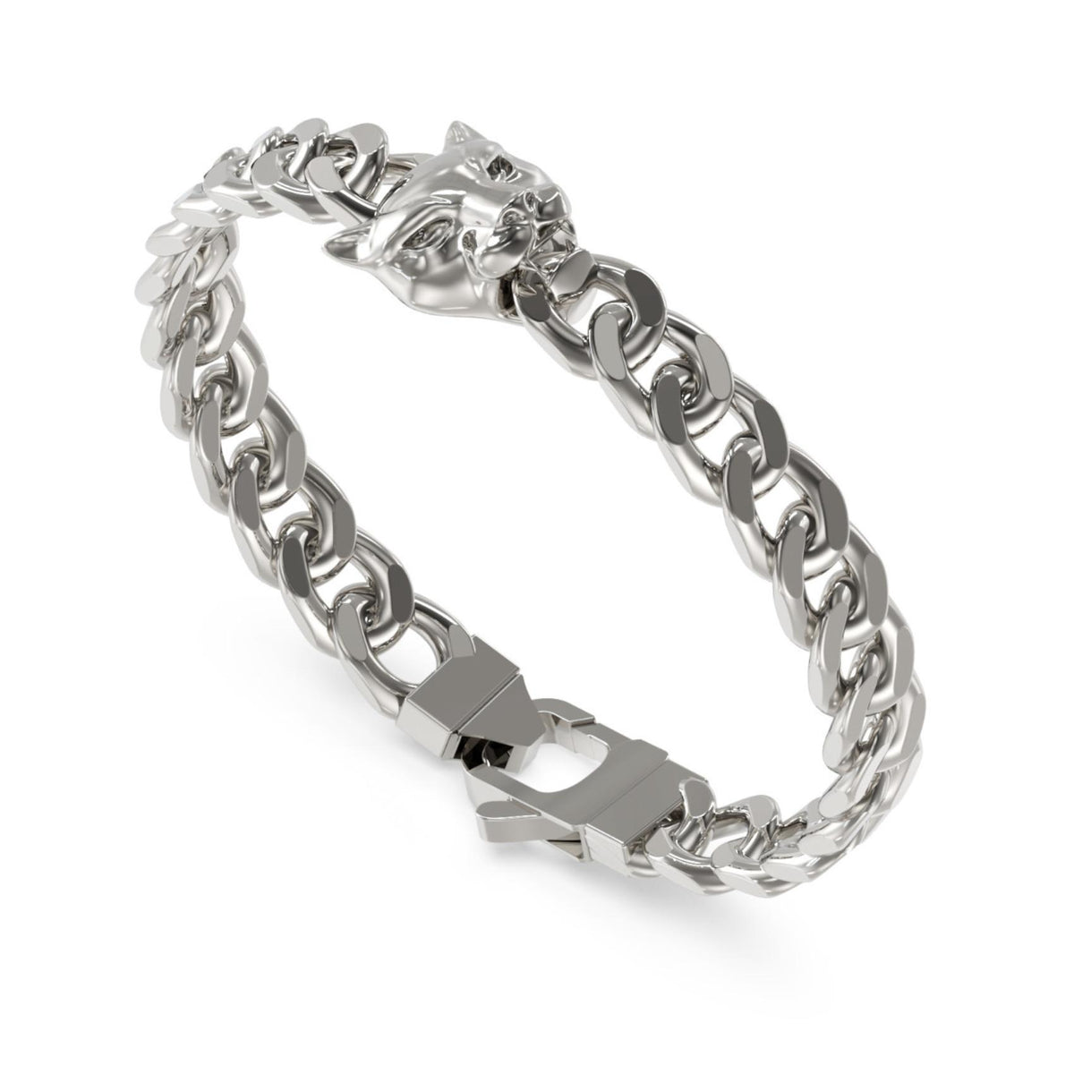 Ανδρικό βραχιόλι Guess Panther JUMB06084JWSTS ασημί με κεντρικό στοιχείο πάνθηρα