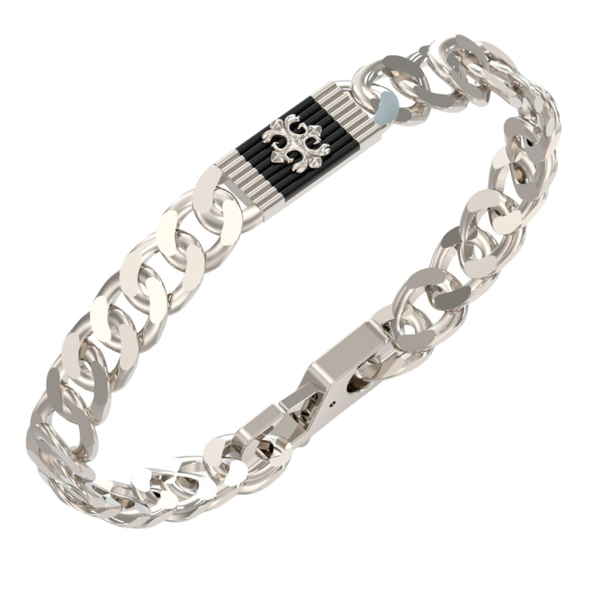 Ανδρικό βραχιόλι Guess Rebel Moon JUMB05070JWSTBKL ασημί με κεντρική πλακέτα και μαύρο σχέδιο