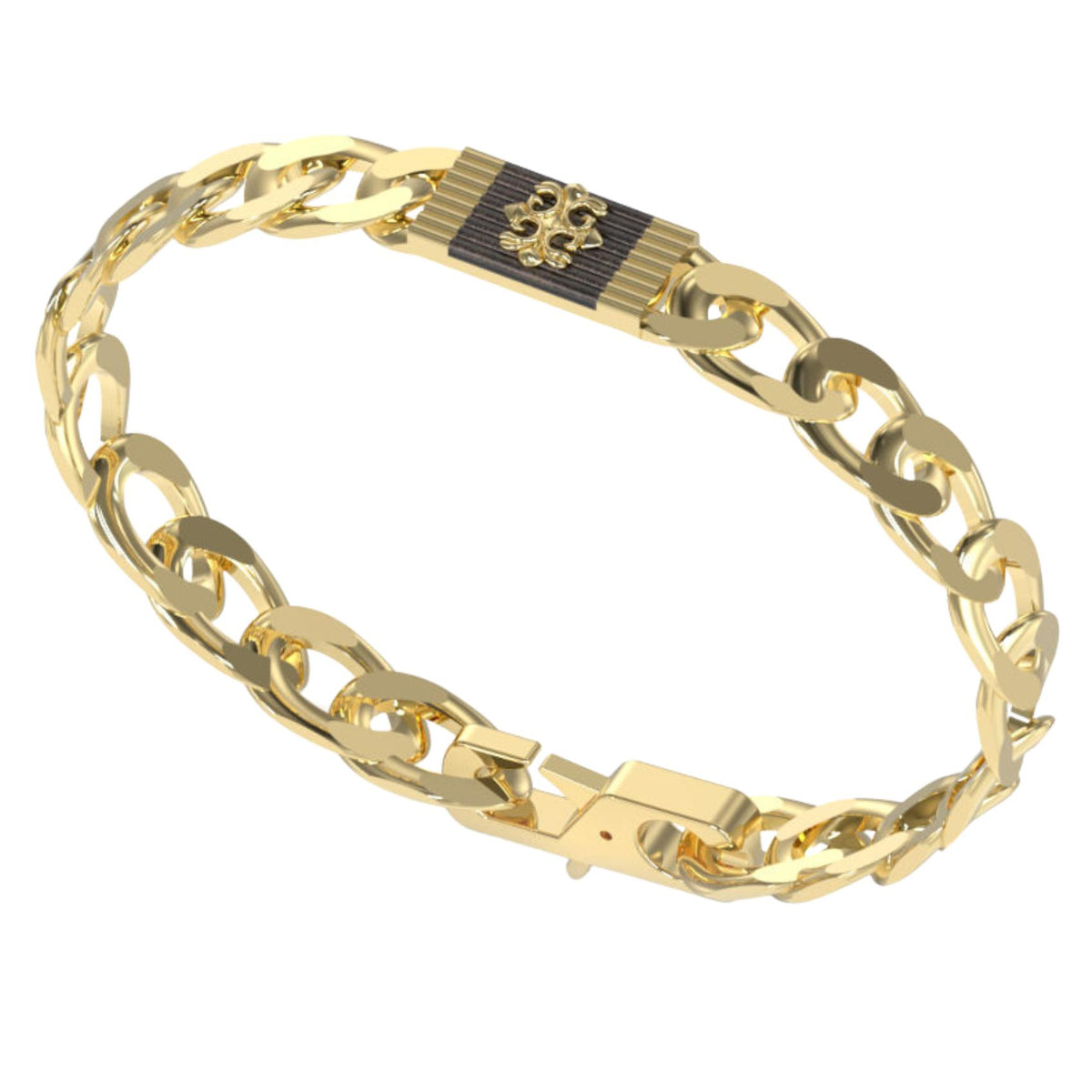 Ανδρικό βραχιόλι Guess Rebel Moon JUMB05070JWYGBKL χρυσό με κεντρική πλακέτα και μαύρο σχέδιο