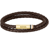 Ανδρικό Βραχιόλι Boss 1580670M Δερμάτινο Καφέ Με Χρυσό Κούμπωμα