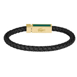 Ανδρικό Βραχιόλι Lacoste Δερμάτινο Μαύρο με κούμπωμα ανοξείδωτο ατσάλι σε χρυσό χρώμα