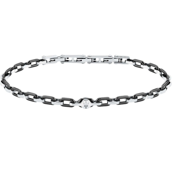 Ανδρικό βραχιόλι Maserati Ceramic JM226ATZ77 από ανοξείδωτο ατσάλι και κεραμικό σε ασημί-μαύρο χρώμα με ασημί τρίαινα.