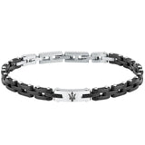 Ανδρικό βραχιόλι Maserati Ceramic JM425ATZ64 από ανοξείδωτο ατσάλι και κεραμικό, σε ασημί-μαύρο με μαύρη τρίαινα.