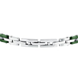 Πλάγια όψη του ανδρικού βραχιολιού Maserati Ceramic JM425ATZ66 που αναδεικνύει το μπρασελέ από ανοξείδωτο ατσάλι και κεραμικό σε ασημί-πράσινο.