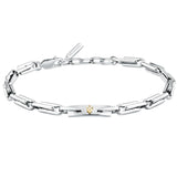 Ανδρικό βραχιόλι Maserati Iconic JM425AVD108 από ανοξείδωτο ατσάλι σε ασημί χρώμα, με χρυσή τρίαινα.