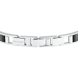Ανδρικό βραχιόλι Maserati Diamonds JM225ATZ53 από ανοξείδωτο ατσάλι και κεραμικό, ασημί-μαύρο και ροζ χρυσή τρίαινα, κούμπωμα.