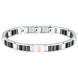 Ανδρικό βραχιόλι Maserati Diamonds JM225ATZ53 από ανοξείδωτο ατσάλι και κεραμικό, ασημί-μαύρο και ροζ χρυσή τρίαινα.