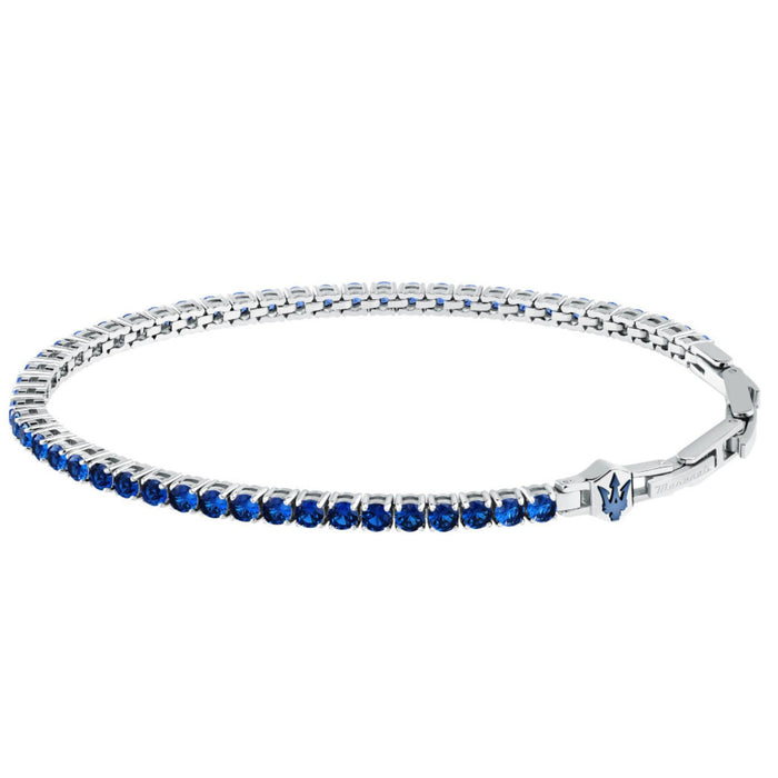 Ανδρικό βραχιόλι Maserati JM425AVC11 ριβιέρα από ανοξείδωτο ατσάλι σε ασημί χρώμα, με μπλε ζιργκόν και μπλε τρίαινα.