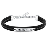 Ανδρικό βραχιόλι Maserati JM525AVE29 από ανακυκλωμένο δέρμα σε μαύρο χρώμα, με ασημί ατσάλινο στοιχείο και μαύρη τρίαινα.