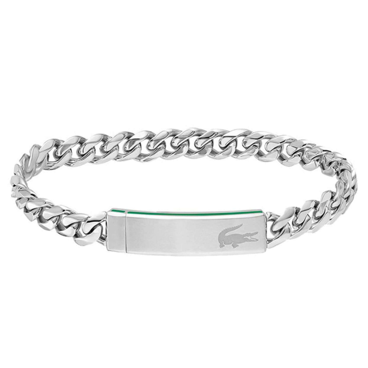 Ανδρικό βραχιόλι Lacoste 2040081 ατσάλινο σε ασημί χρώμα με ταυτότητα.