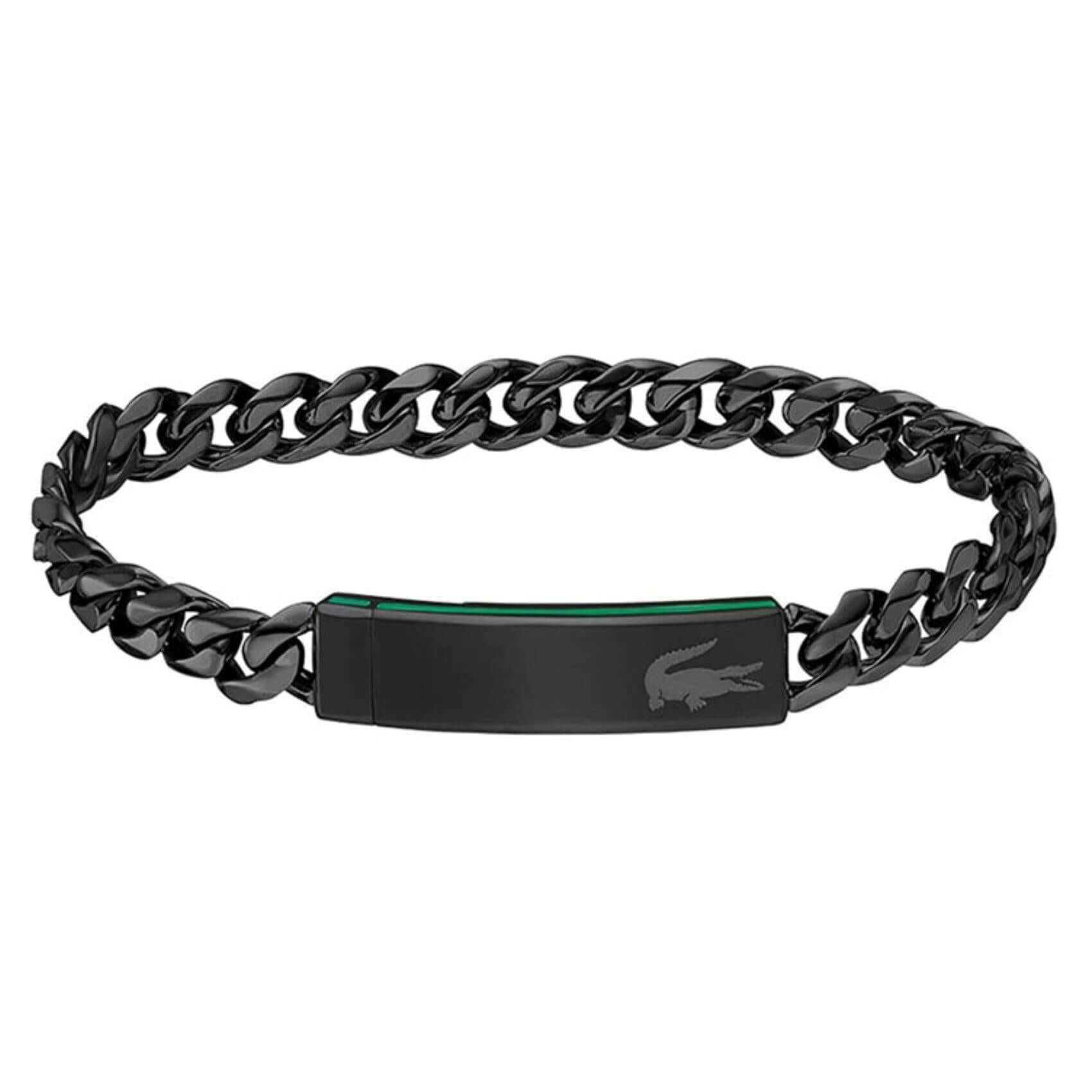 Ανδρικό βραχιόλι Lacoste 2040082 ατσάλινο σε μαύρο χρώμα με ταυτότητα.