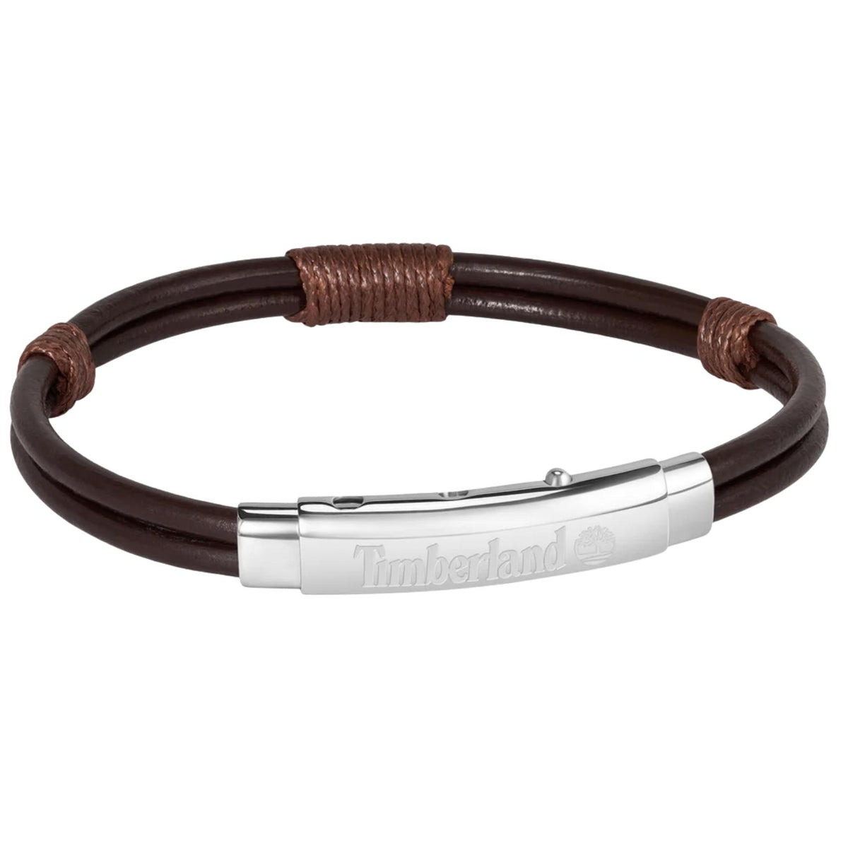 Ανδρικό βραχιόλι Timberland Fitchburg TDAGB0004001 σε καφέ χρώμα από δέρμα με ατσάλινο στοιχείο και ρυθμιζόμενο μήκος 18-20cm