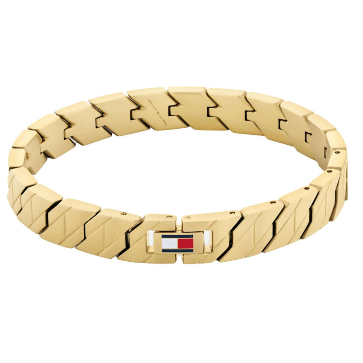Ανδρικό ατσάλινο βραχιόλι Tommy Hilfiger 2790620 χειροπέδα σε χρυσό χρώμα και σχέδιο μπρασελέ.