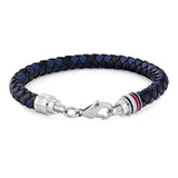 Ανδρικό δίχρωμο μπλε μαύρο δερμάτινο βραχιόλι Tommy Hilfiger με ασημί ατσάλινο κούμπωμα.