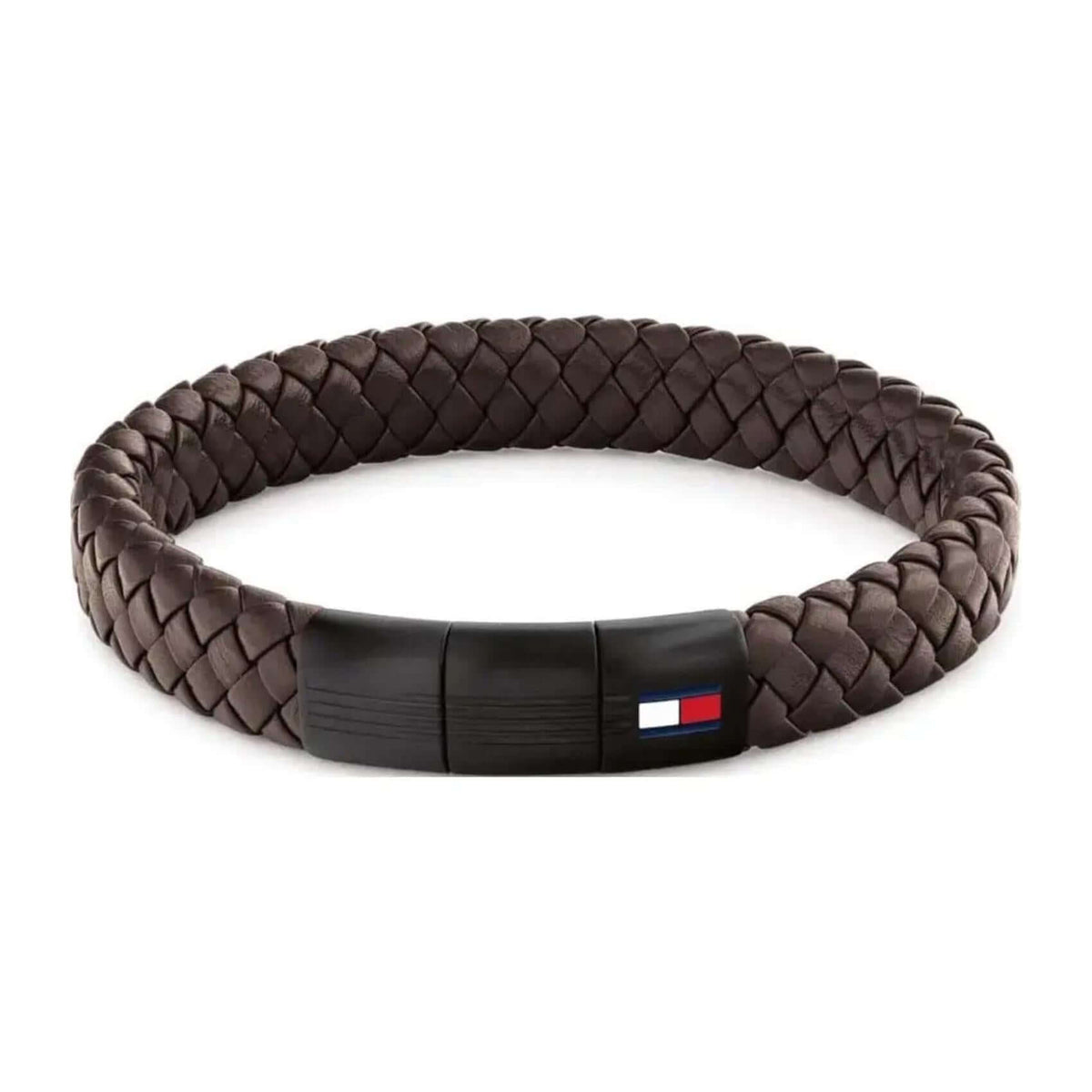Ανδρικό βραχιόλι Tommy Hilfiger από καφέ δέρμα και κούμπωμα από μαύρο ατσάλι.