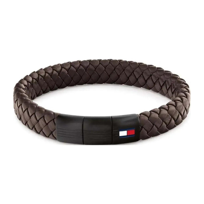Ανδρικό βραχιόλι Tommy Hilfiger από καφέ δέρμα και κούμπωμα από μαύρο ατσάλι.