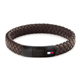 Ανδρικό βραχιόλι Tommy Hilfiger από καφέ δέρμα και κούμπωμα από μαύρο ατσάλι.