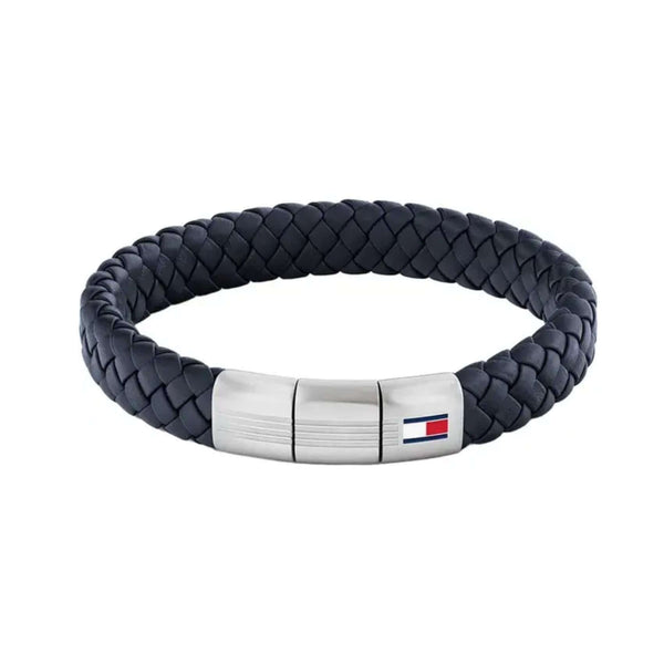 Ανδρικό μπλε δερμάτινο βραχιόλι Tommy Hilfiger με ασημί ατσάλινο  κούμπωμα.