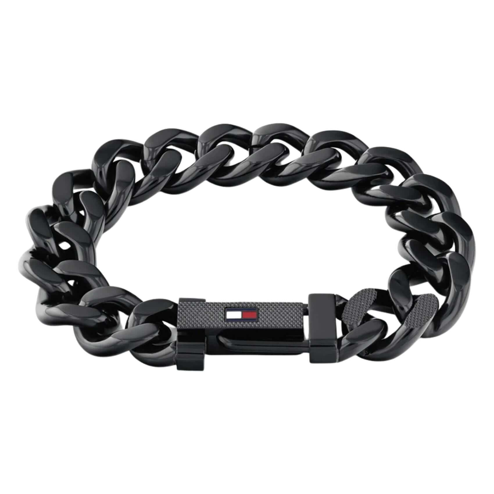 Ανδρικό ατσάλινο βραχιόλι Tommy Hilfiger 2790639 χειροπέδα σε μαύρο χρώμα και σχέδιο αλυσίδας με διαγώνια πλέξη.