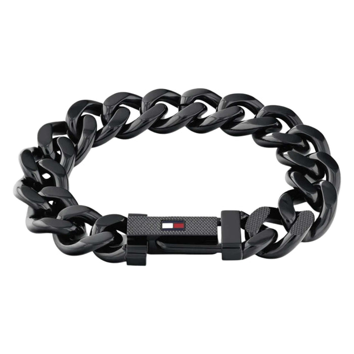 Ανδρικό ατσάλινο βραχιόλι Tommy Hilfiger 2790639 χειροπέδα σε μαύρο χρώμα και σχέδιο αλυσίδας με διαγώνια πλέξη.