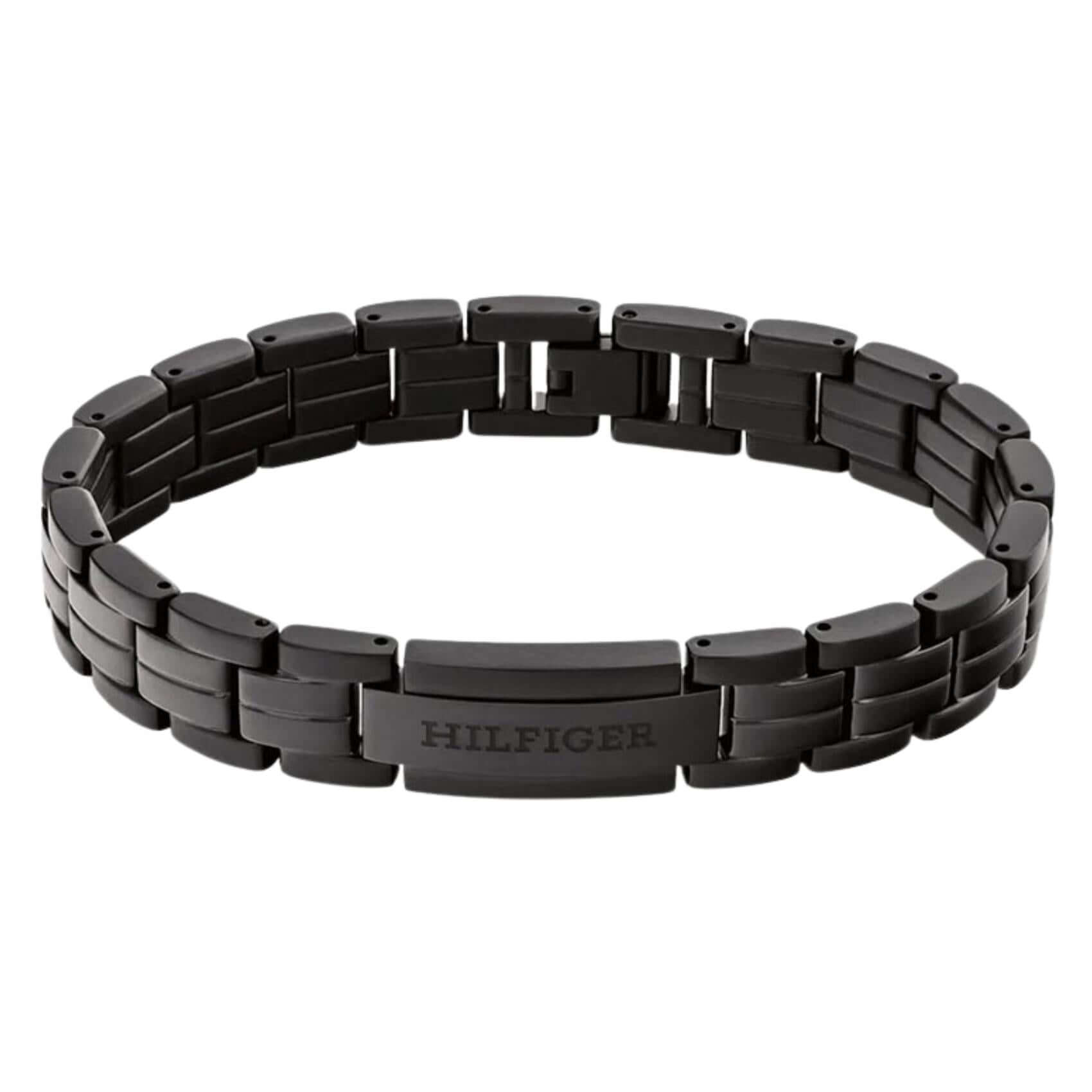 Ανδρικό βραχιόλι χειροπέδα Tommy Hilfiger 2790667 από ανοξείδωτο ατσάλι σε μαύρο χρώμα με αλυσίδα τύπου μπρασελέ και μήκος 19cm.